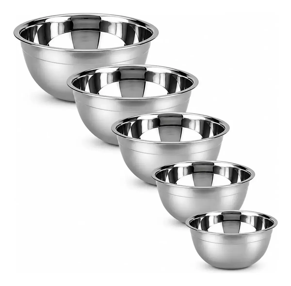 Kit 5 Tigelas Bowls Em Aço Inox Saladeira Alta Qualidade