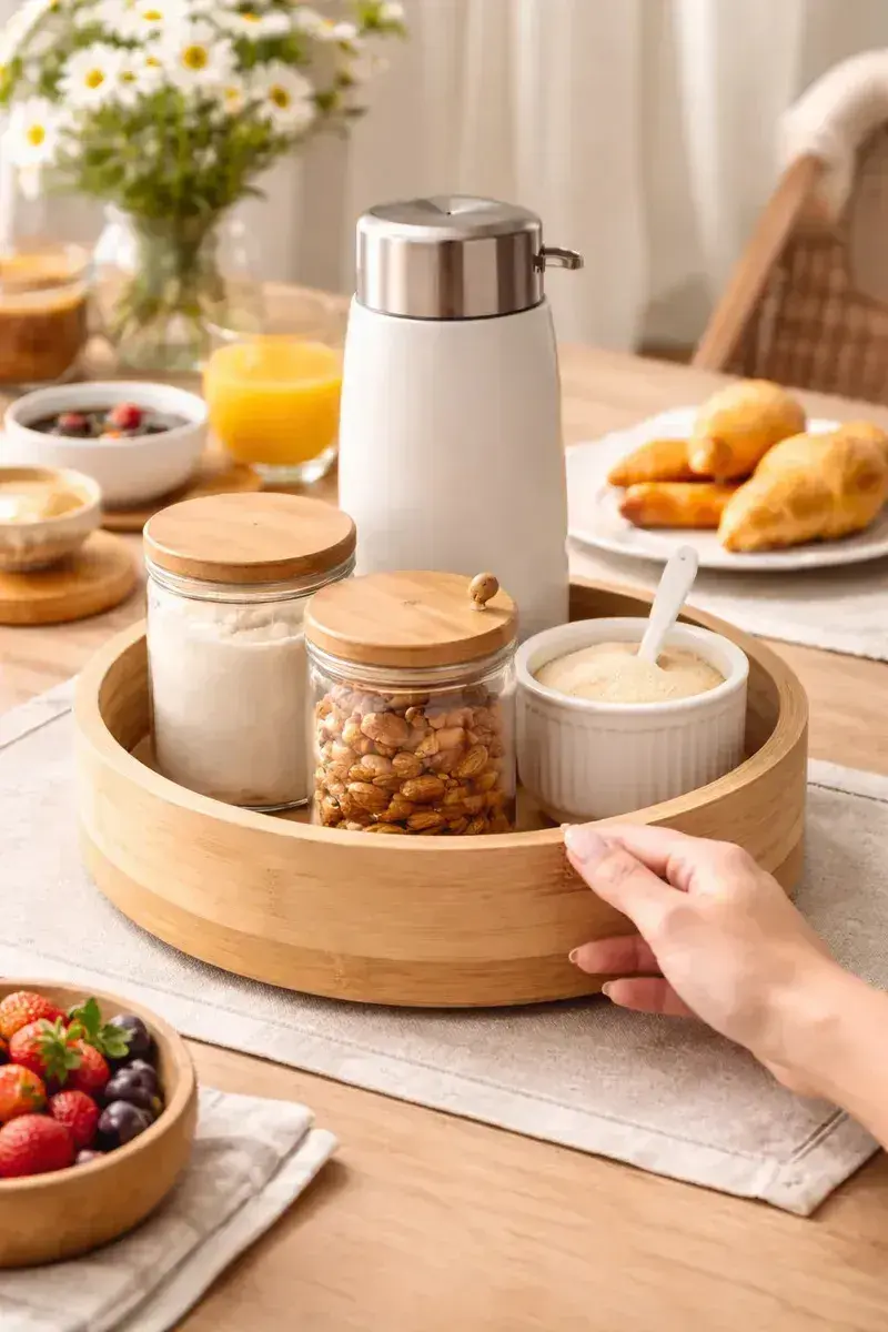 Bandeja Giratória Organizadora de Cozinha em Bambu para Potes e Temperos LicyHome