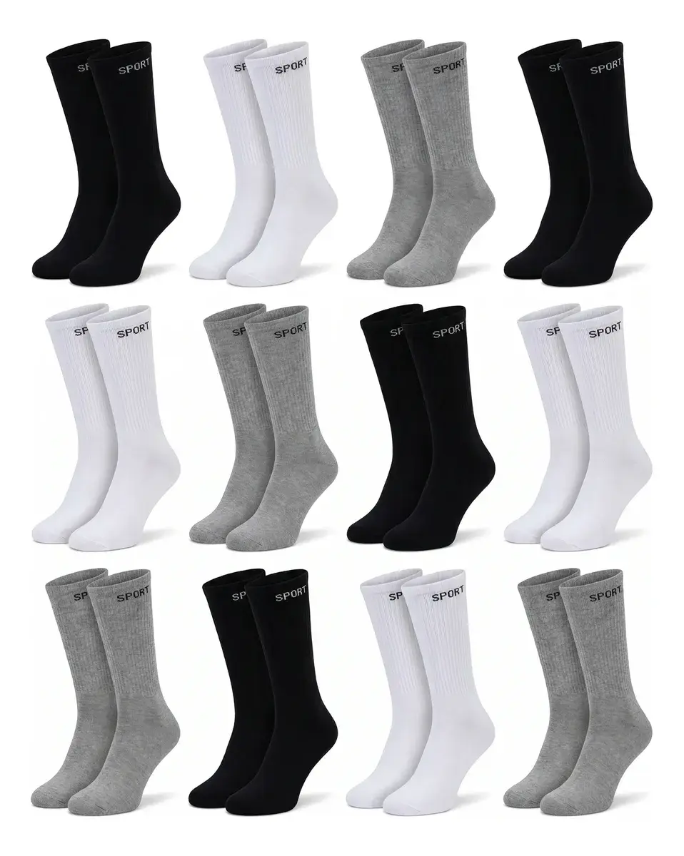 12 Pares De Meias Masculinas Cano Alto Grossa Algodão Oferta