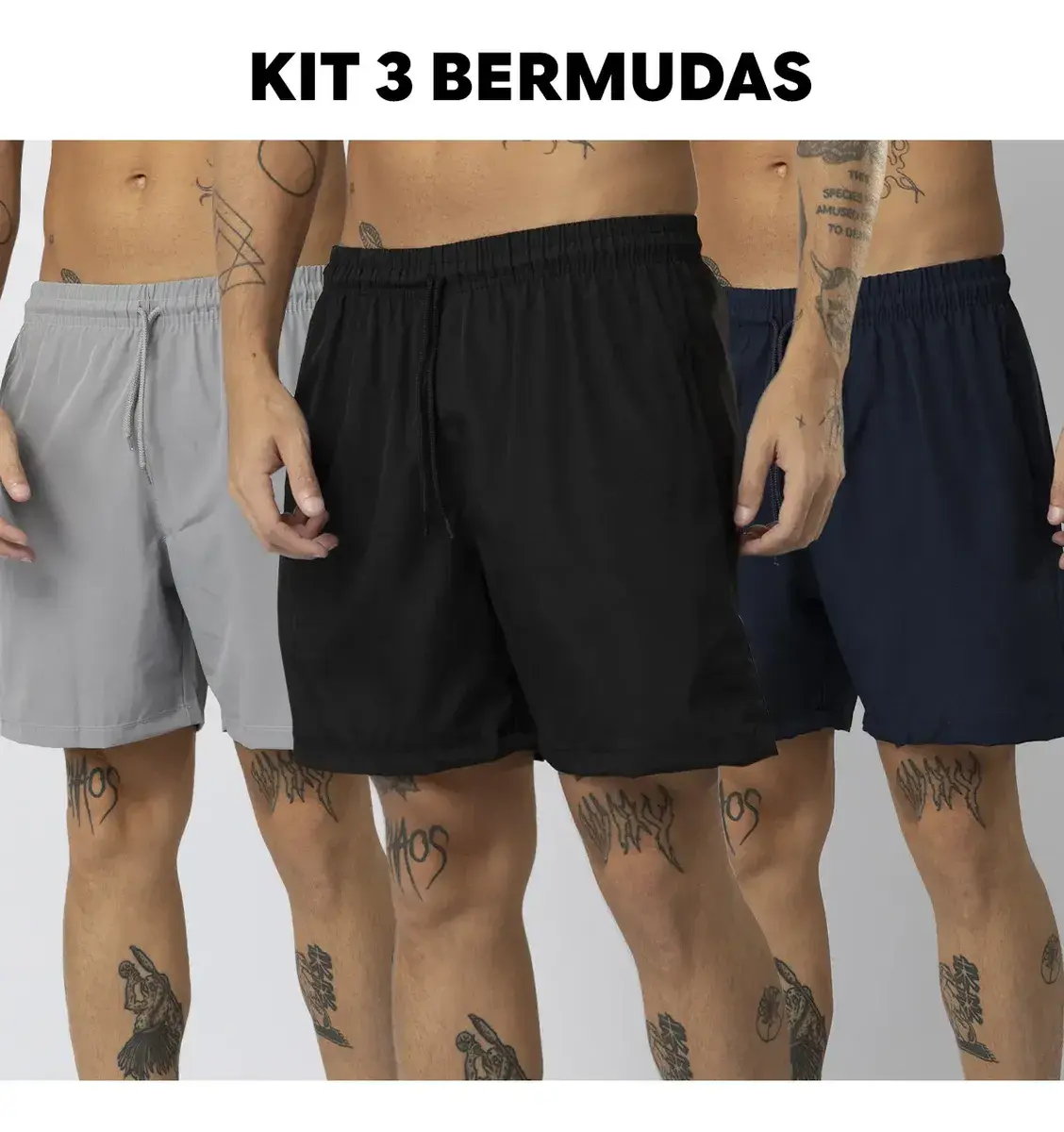 Kit 3 Bermudas Masculinas Esportivas Elastic Treino Corrida
