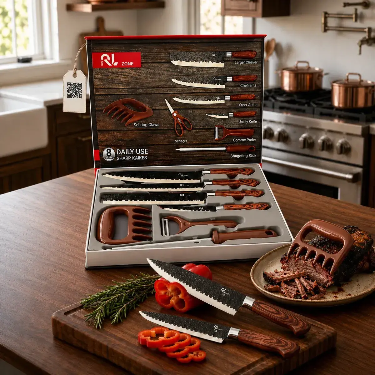 Conjunto De Facas Chef Profissional 8 Peças Churrasco Inox