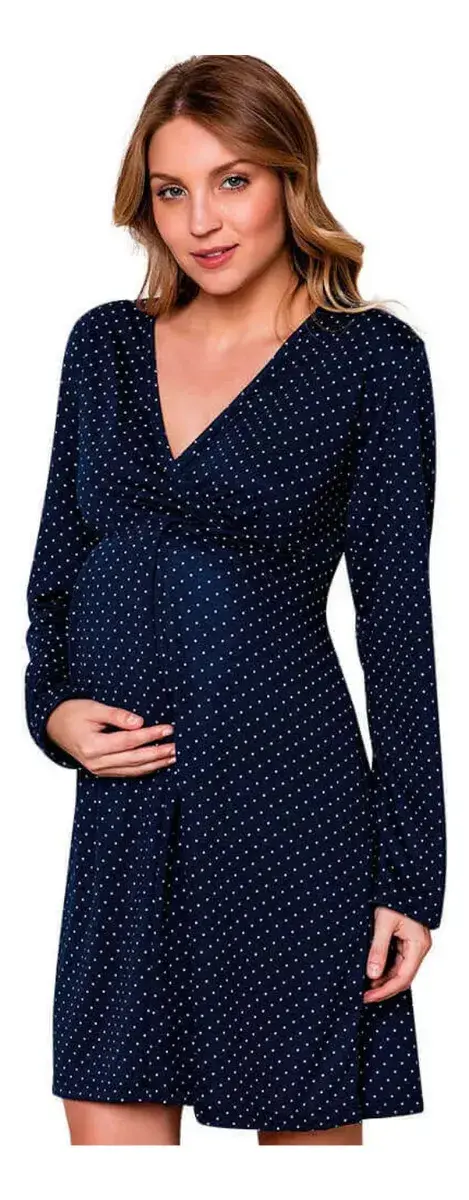 Camisola Amamentação Maternidade Em Poá Com Mangas Longas Lu