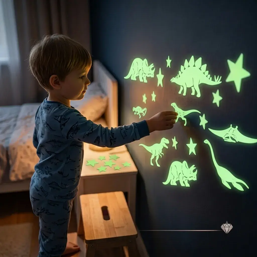 Kit Adesivos 3d Brilha No Escuro Dinossauro & Estrelas