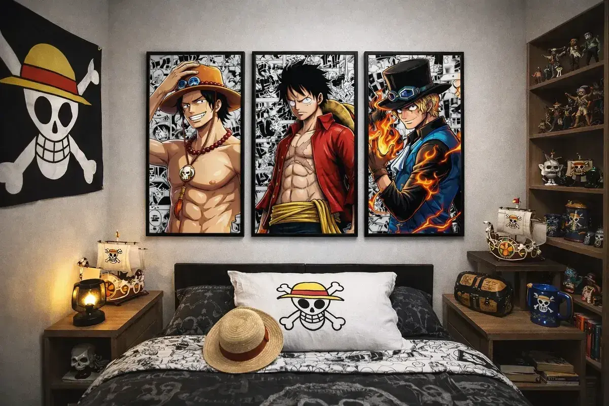 Kit Quadros Decorativos Quarto One Piece Luffy 122x60cm Hd
