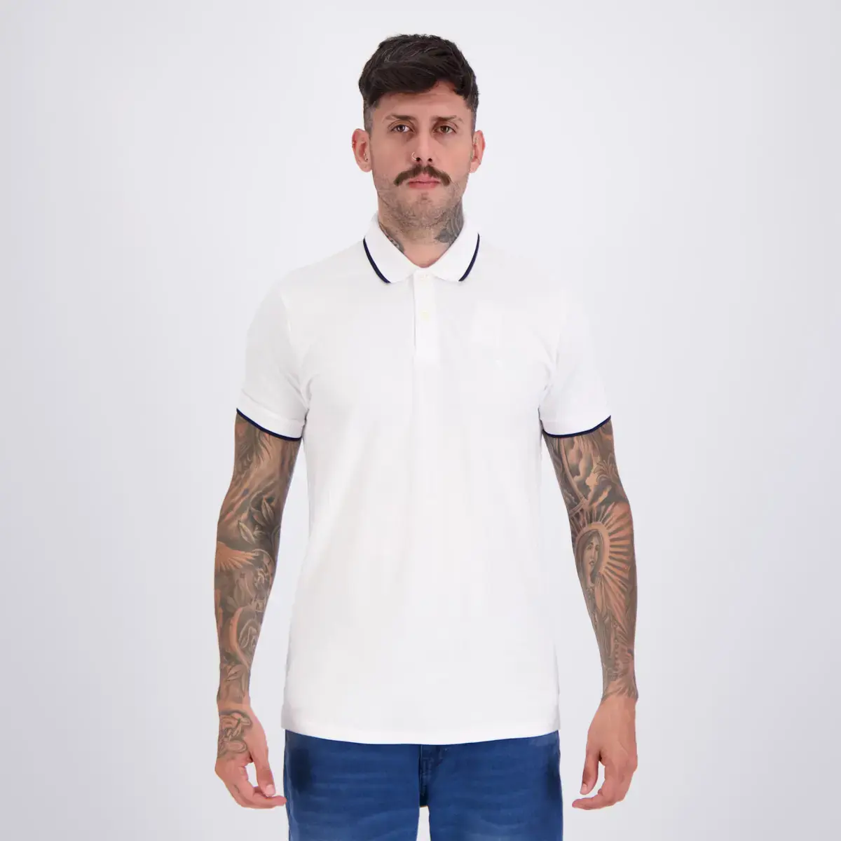 Polo Aramis Classic 1 Friso Branco E Marinho