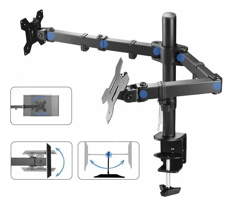 Suporte 2 Monitor Tv Aço Mesa Articulad Vesa Ajuste Promoção