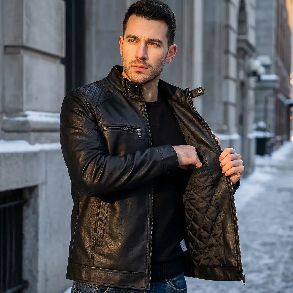 Jaqueta De Couro Masculina Blusa Frio Slim Forrada Inverno