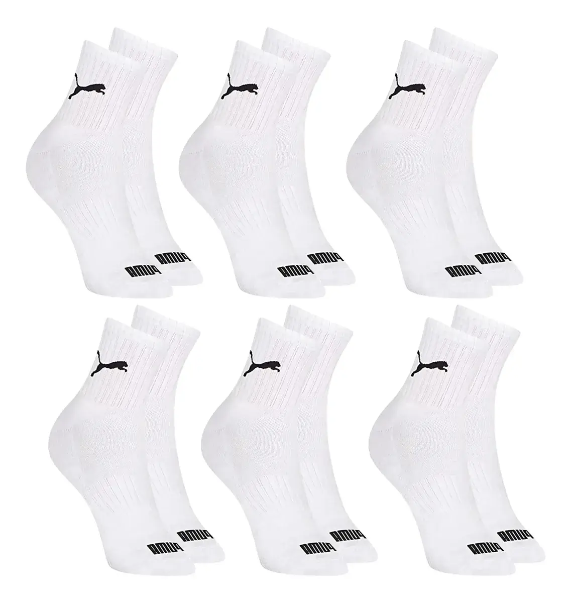 6 Pares Meias Puma Cano Médio Alto Atoalhada Academia Sport