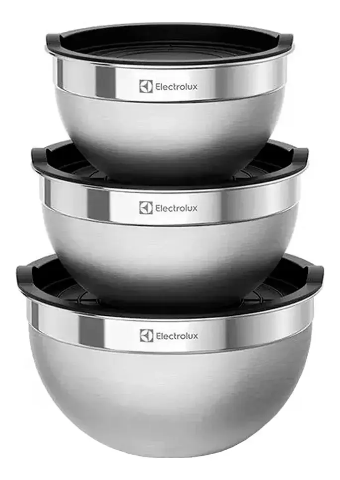 Conjunto De Bowls Inox 3 Pcs Com Tampa Electrolux