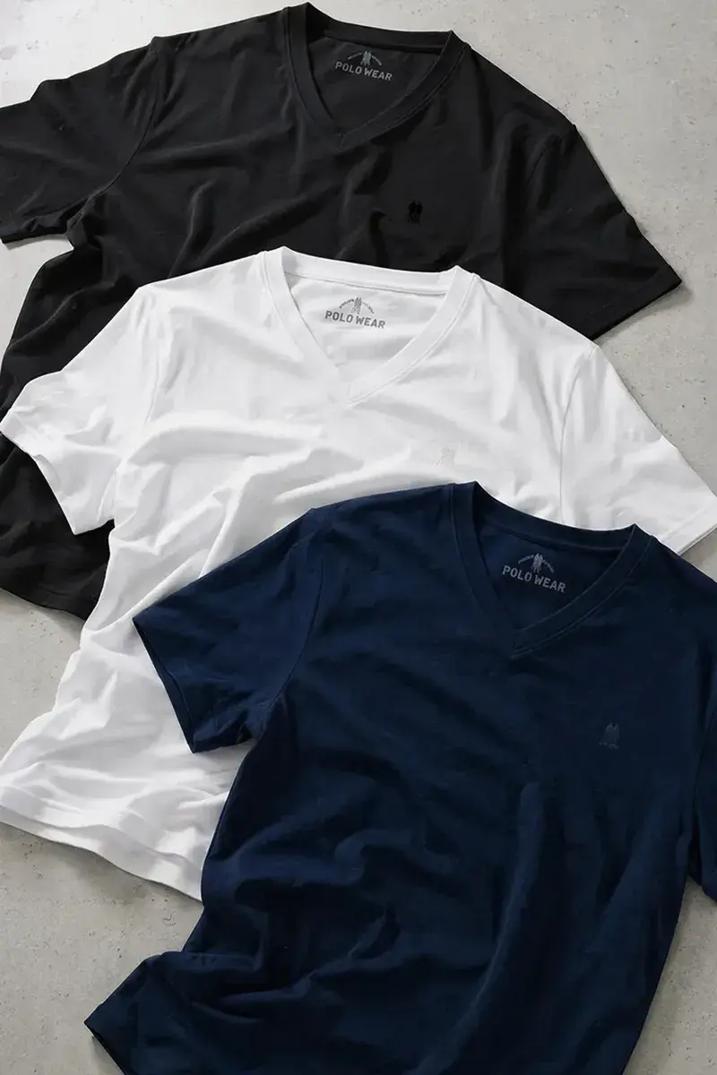Kit 3 Camisetas Básicas Gola V Polo Wear Sortido