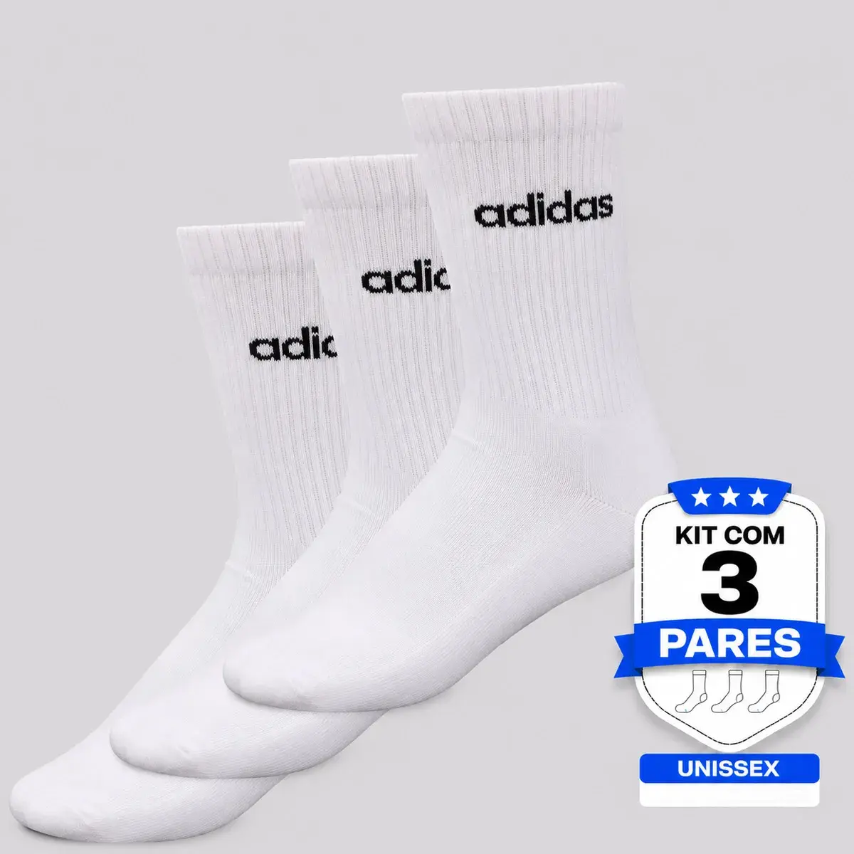 Kit Meia adidas Lin Crew 3 Pares Branca