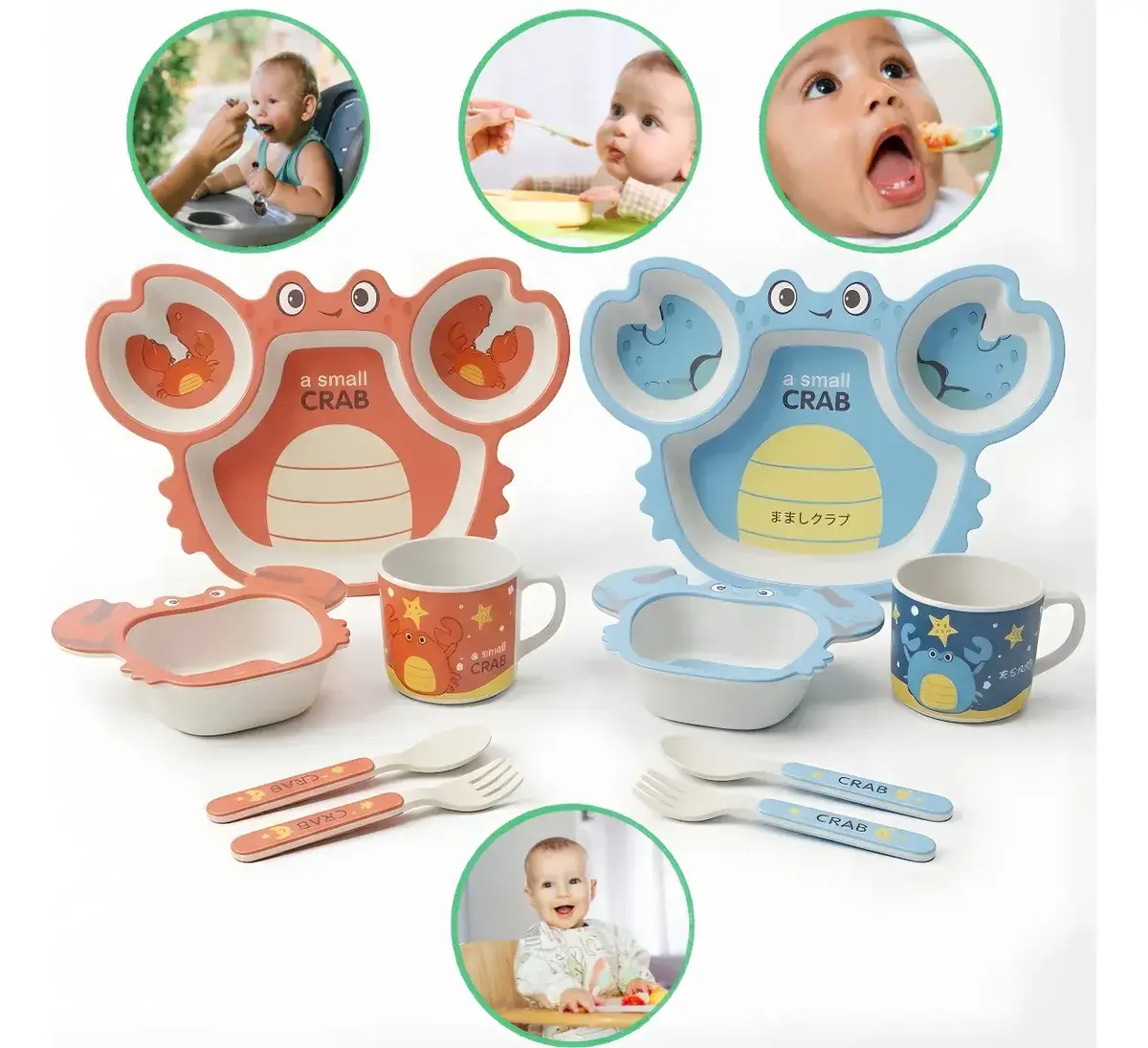 Kit Refeição Infantil Bebê Bambu 5 Peças Prato Colher Copo