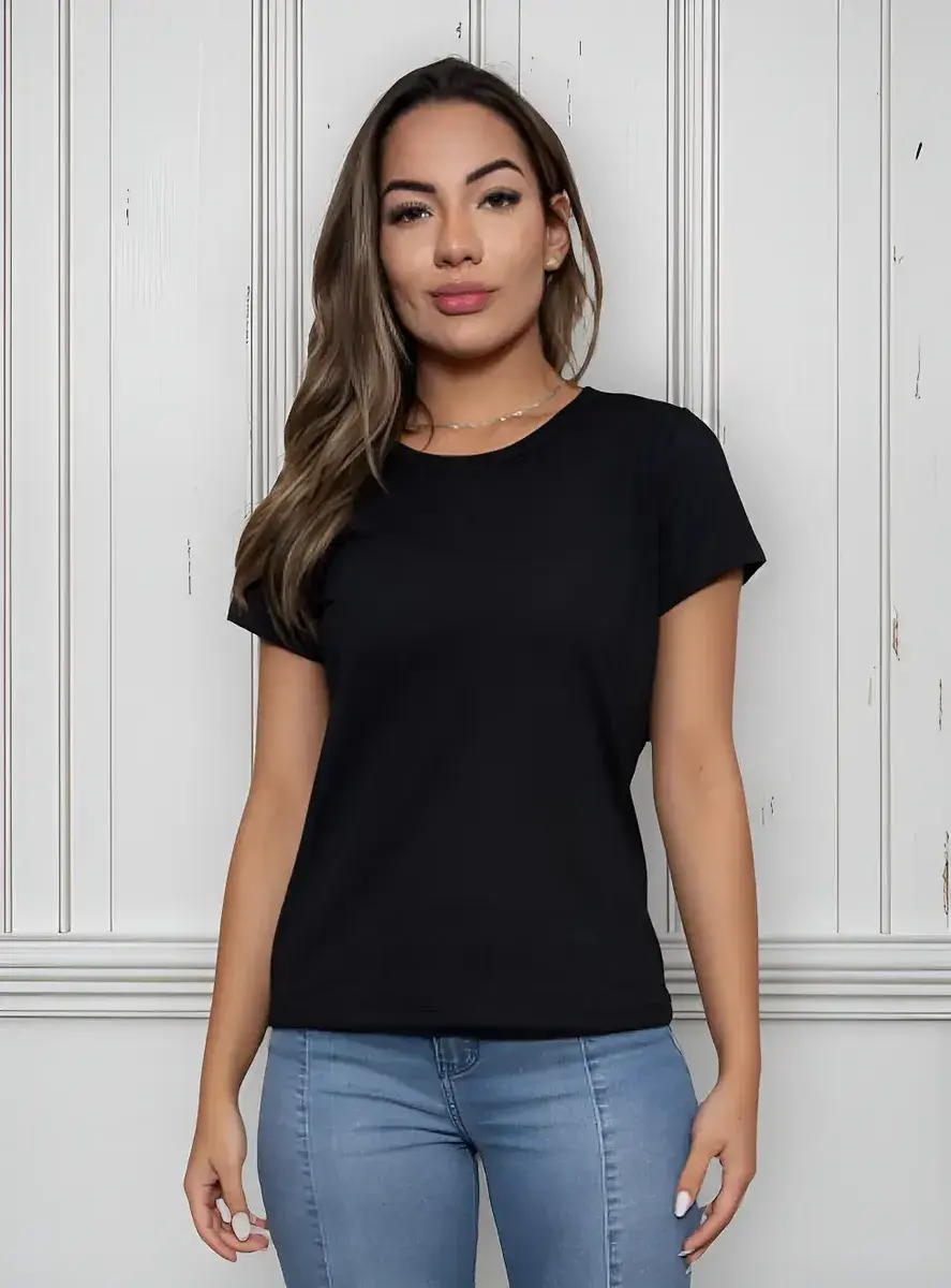 Camiseta Feminina Básica Algodão Lisa Branca Preta