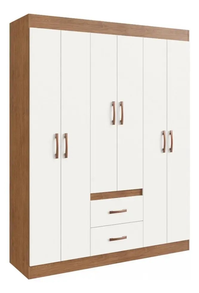 Guarda Roupa Solteiro 6 Portas 2 Gavetas Sidney Doripel Cor Off White/nogueira