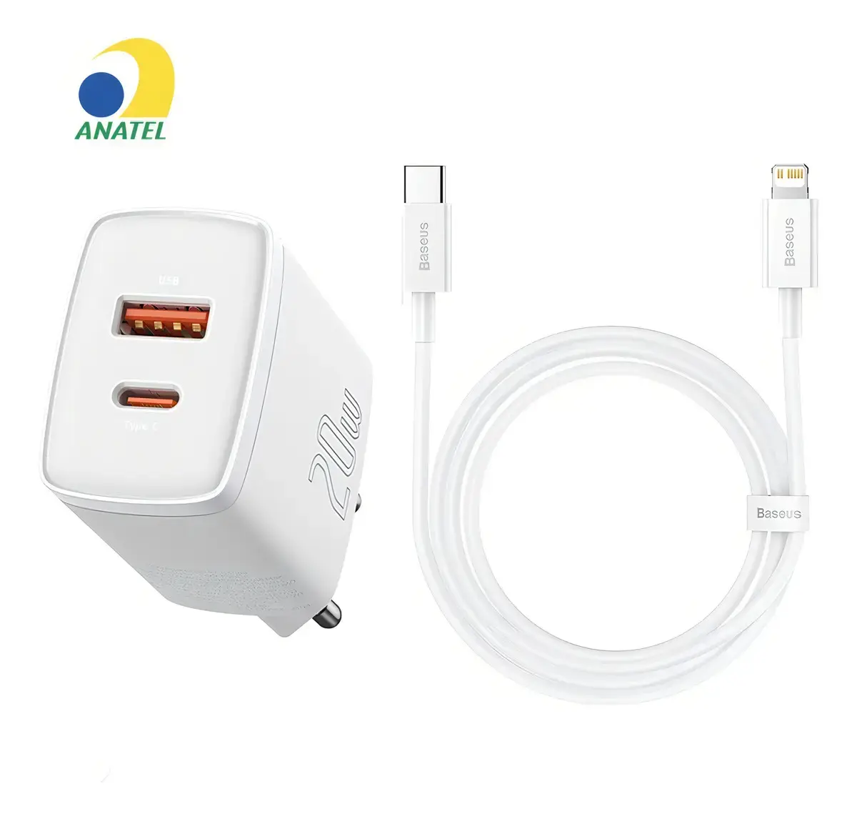 Carregador Turbo 20w Baseus Para iPhone 13 12 11 Cabo 1m