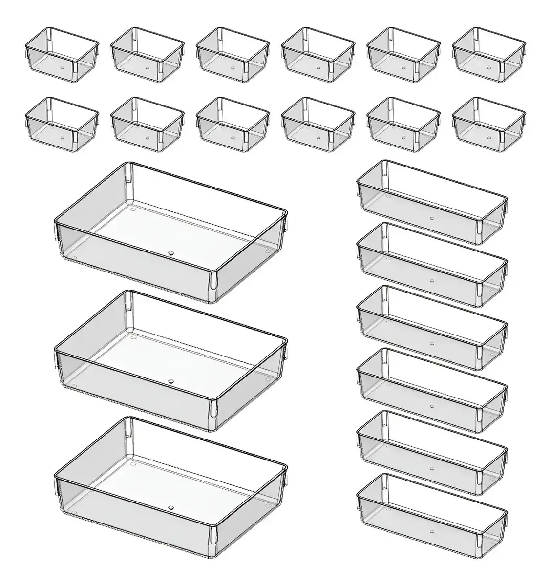 Kit 21 Organizador Multiuso Modular Gavetas Acrílico Cristal