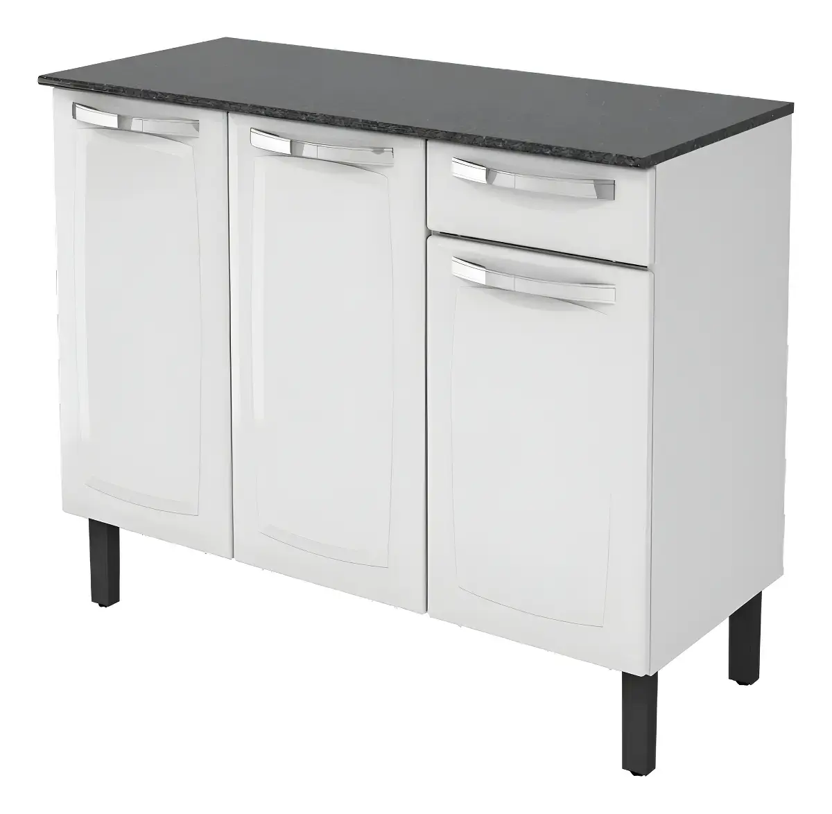 Balcão de Cozinha Itatiaia Aço 3 Portas 1 Gaveta Com Tampo de 105 CM Modelo Rose Branco Neve