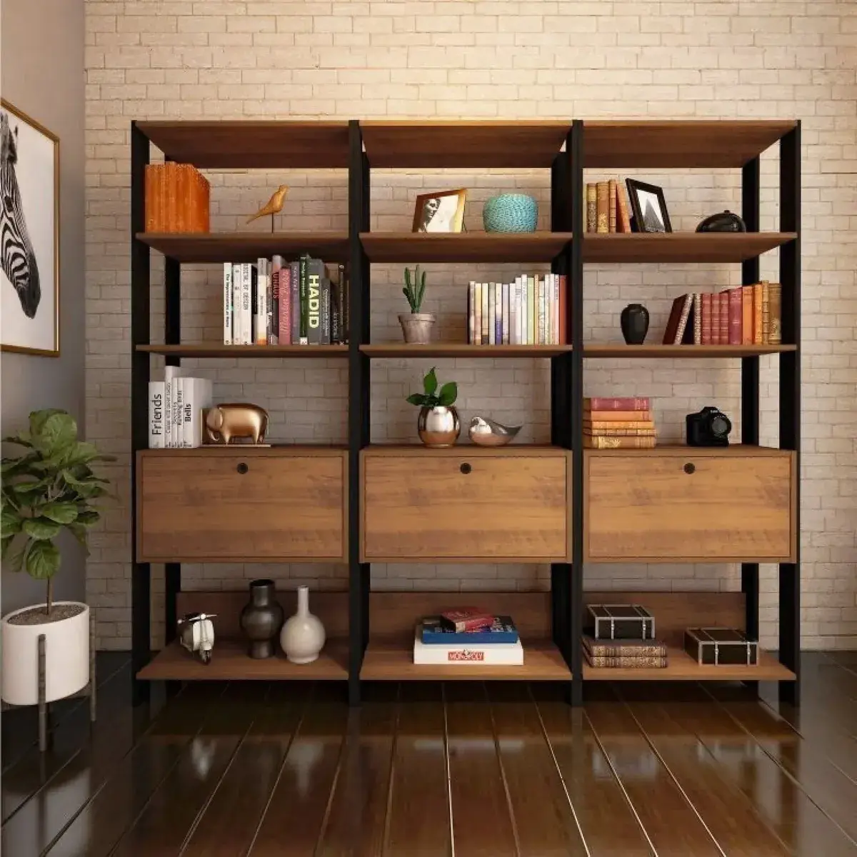 Conjunto 3 Estantes Para Livros Industrial 1 Porta Mdp Db