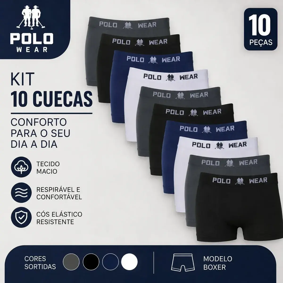 Kit 10 Cuecas Masculinas Box Microfibra Polo Wear