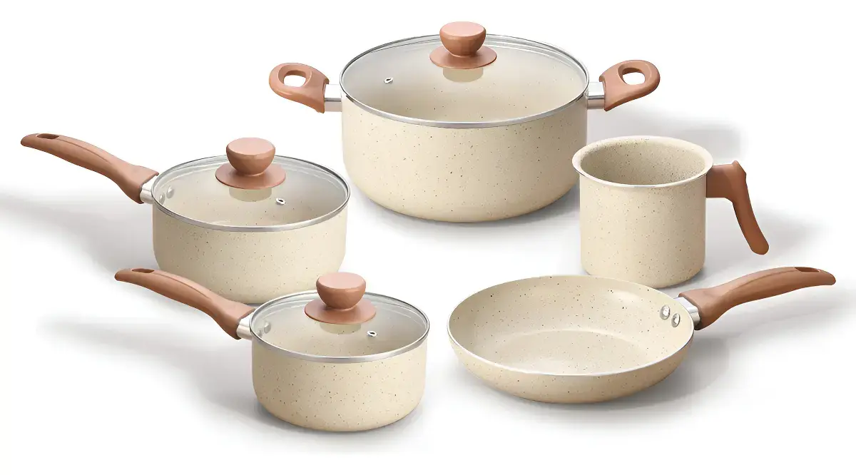 Jogo 5 Panelas Antiaderentes De Ceramica Terrara Bege - Oikos