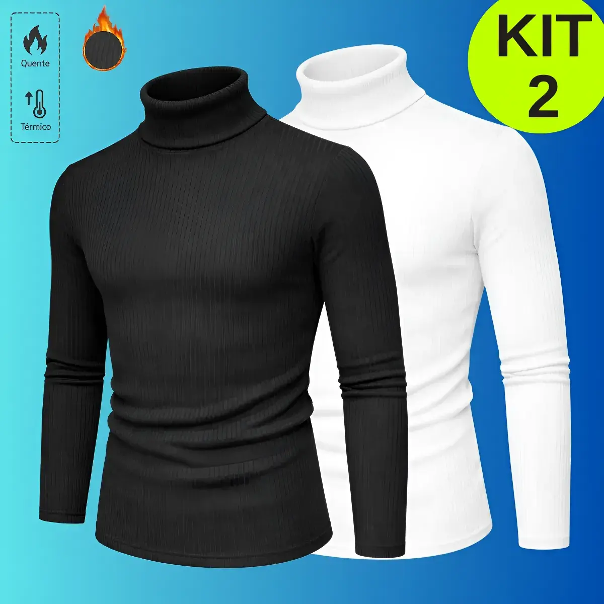 Kit 2 Blusa Cacharrel Masculino Gola Alta Canelado Camisas