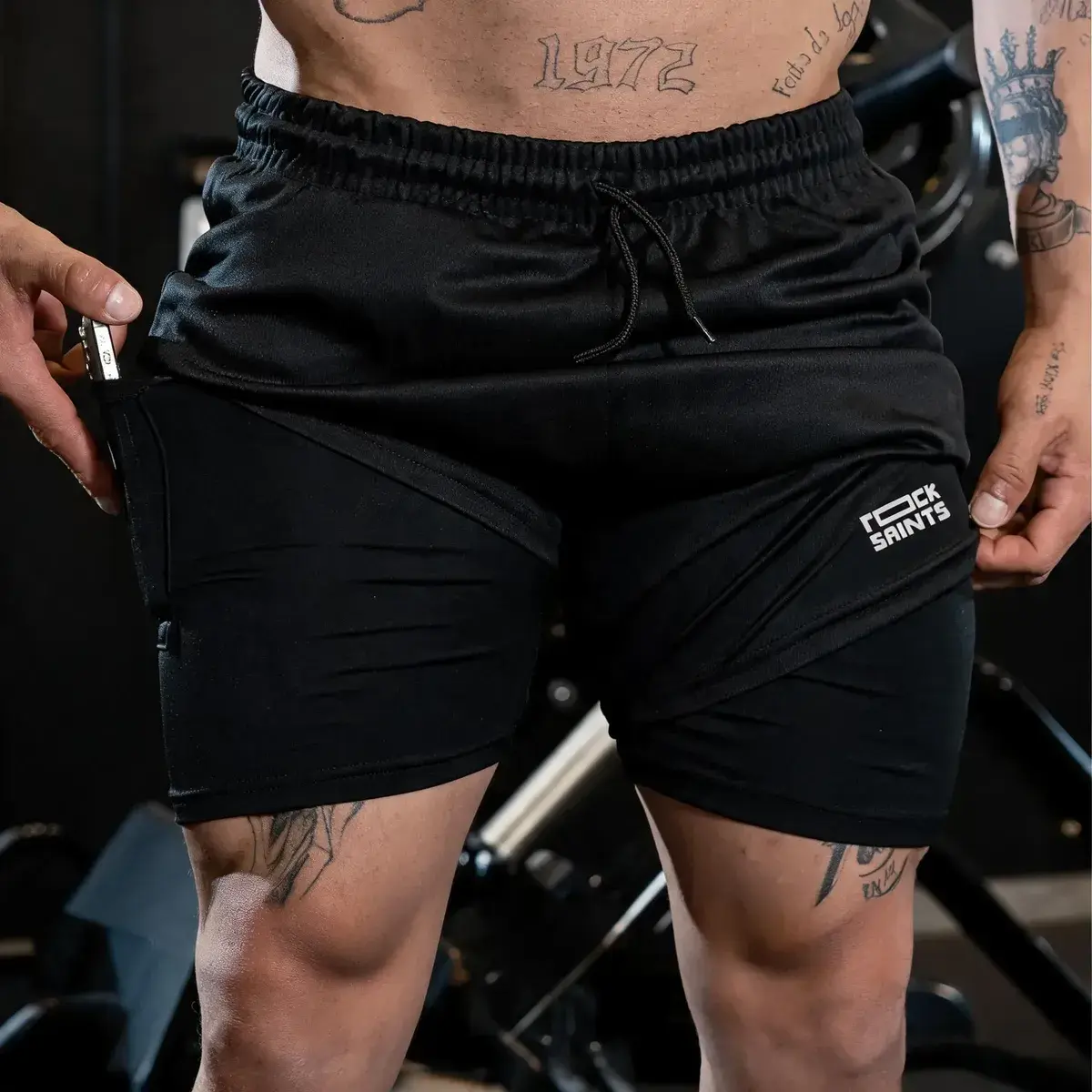 Bermuda Masculina 2 Em 1 Dry Fit Academia Slim
