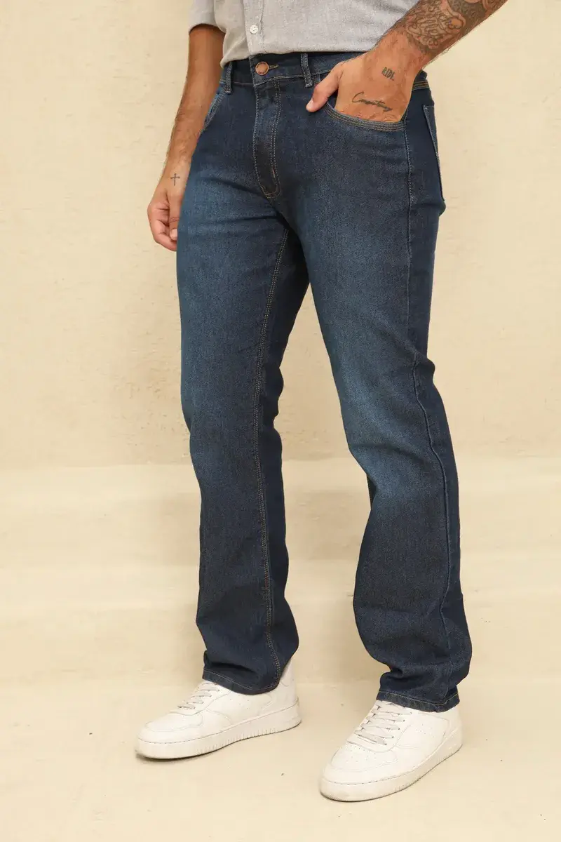 Calça Jeans Masculina Corte Reto Tradicional Elastano