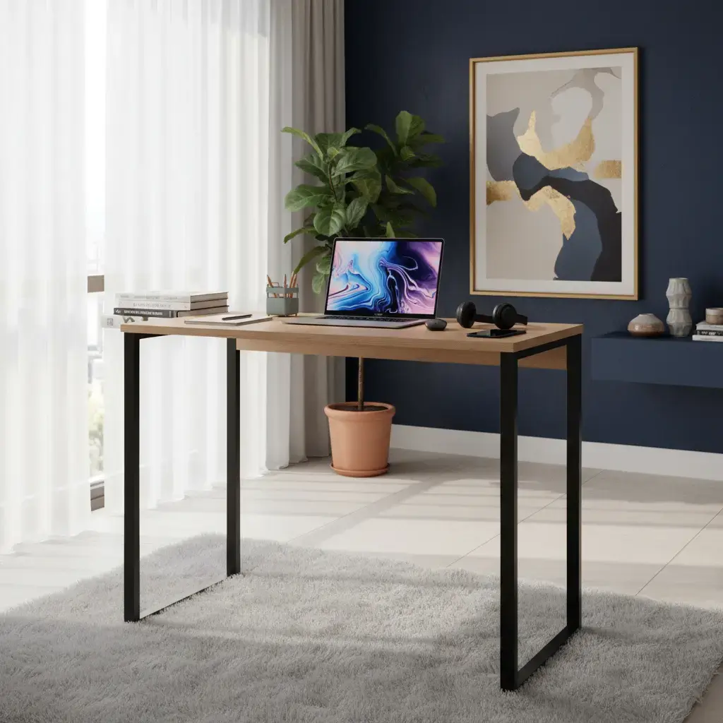 Escrivaninha Jomátri Móveis industrial aço, mdf, mdp de 90cm x 76cm x 45cm amadeirado