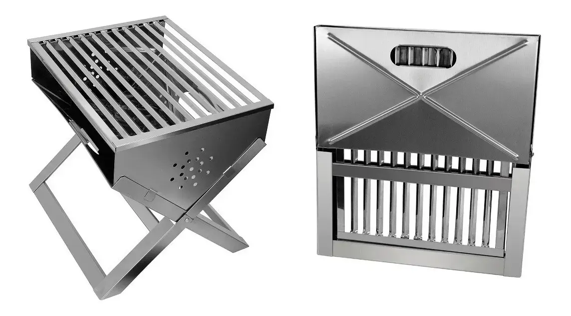 Churrasqueira De Inox Dobrável Portátil A Carvão - Maleta