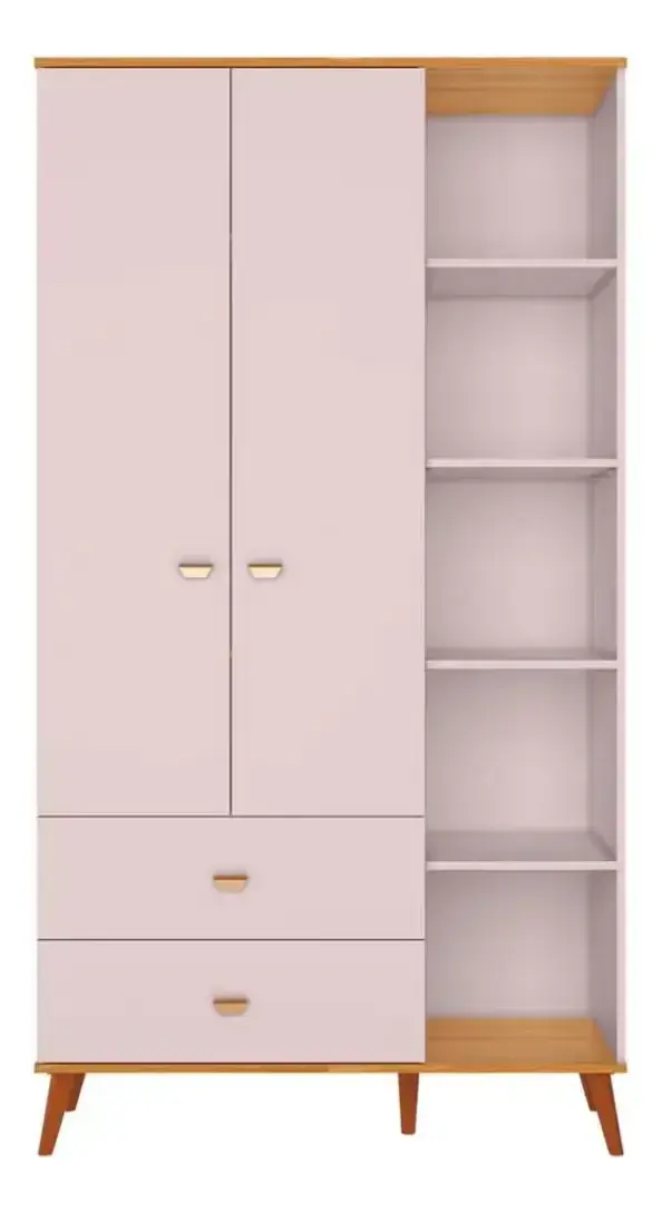 Guarda Roupa Infantil Ternura 2 Portas, 2 Gavetas Bartira Rosa