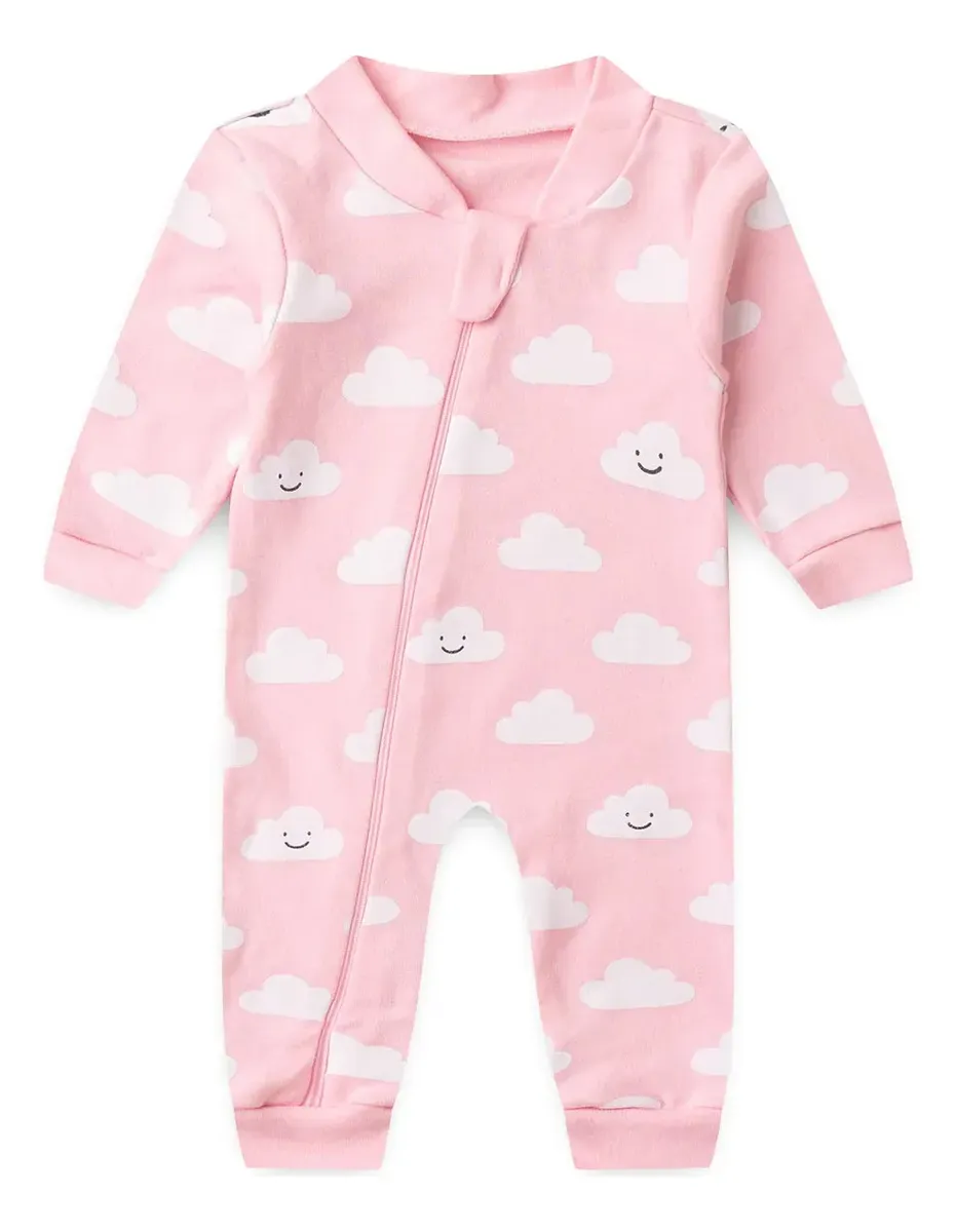 Macacão De Bebê Longo Estampado Com Zíper (rn/p/m/g)