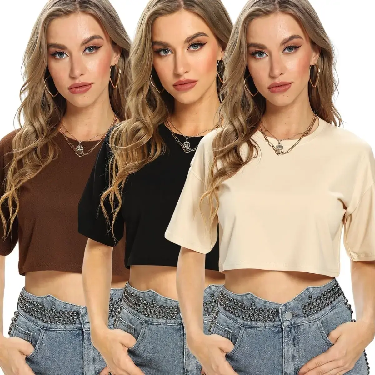 Kit3 Blusa Cropped Feminina Oversized Malha Premium Soltinha