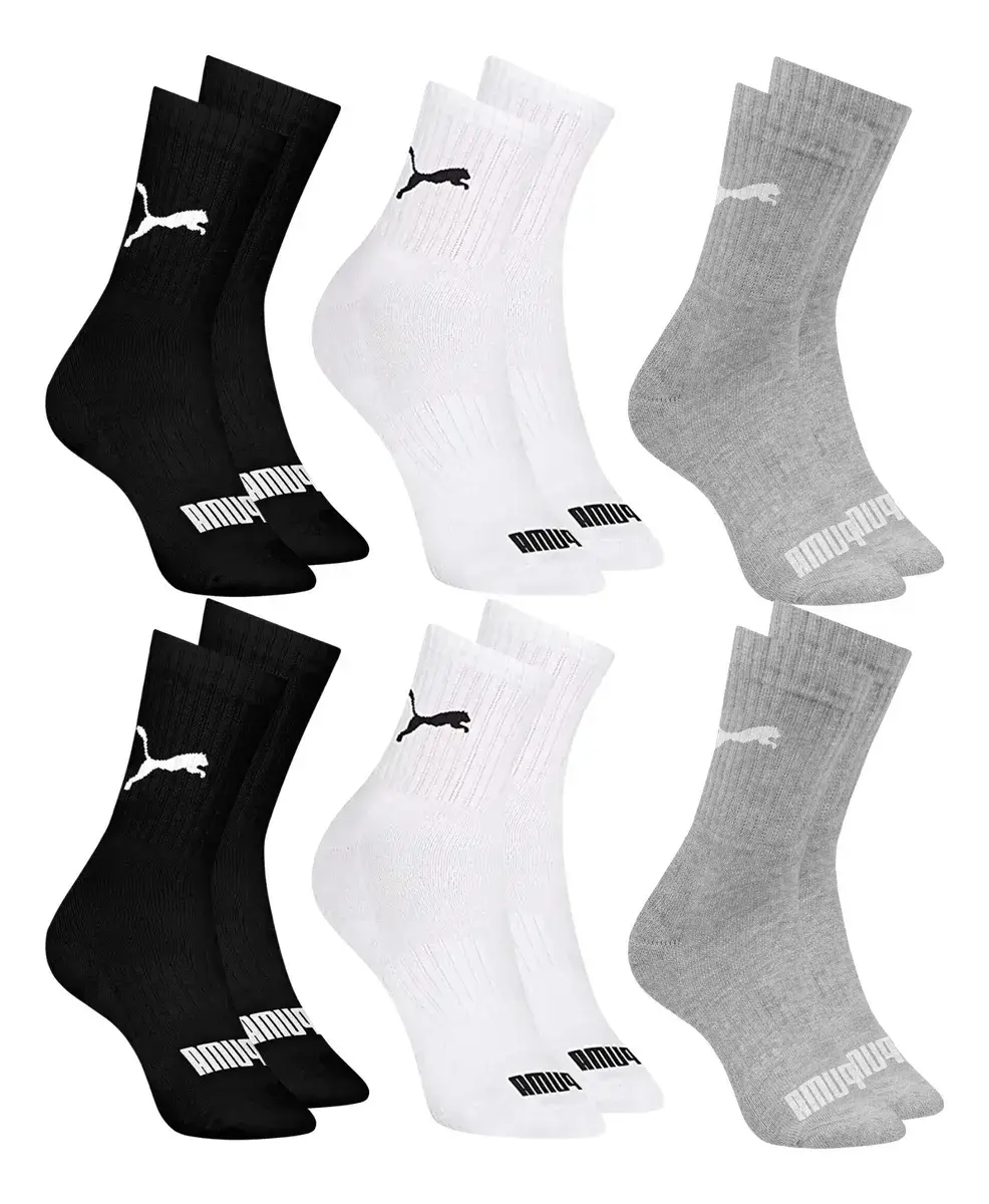 6 Pares Meias Puma Cano Médio Alto Atoalhada Academia Sport