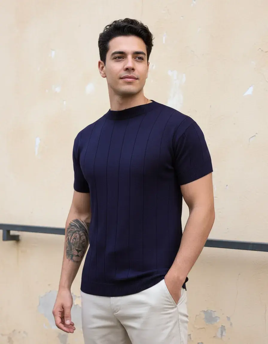 Camiseta Social Masculina Modal Tricô Macia Canelada Casual