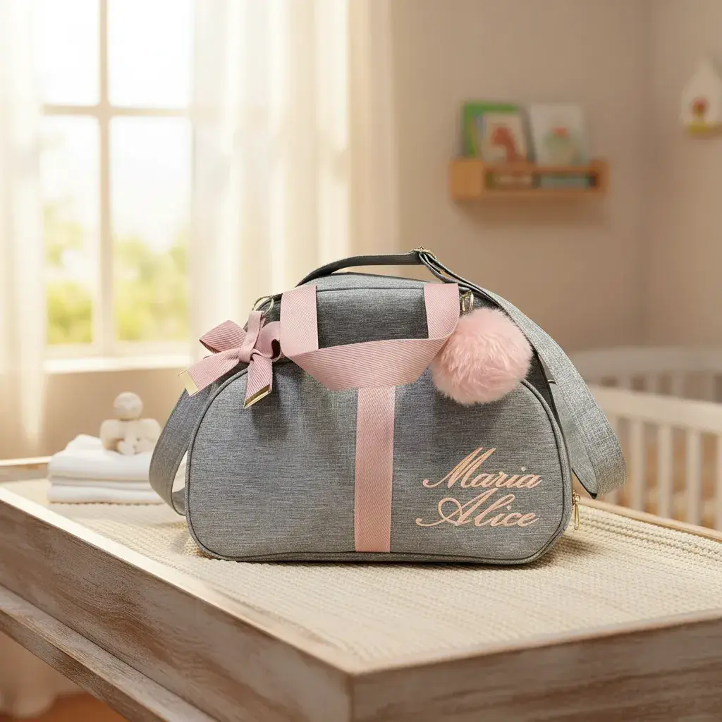 Bolsa De Maternidade Grande Luxo Rose Em Linho Frete Grátis