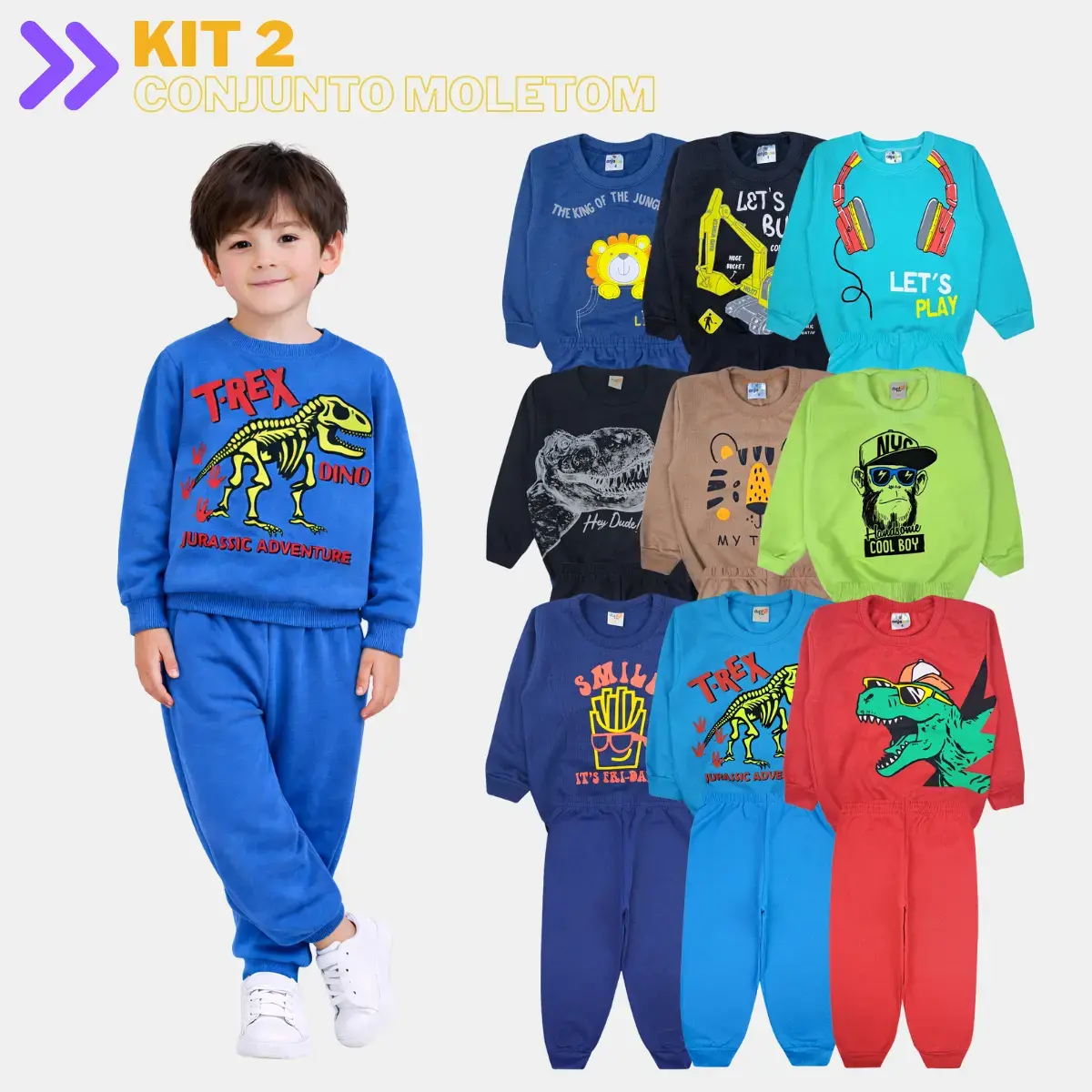 Kit 4 Peças De Moletom Frio Inverno Menino = 2 Conjuntos