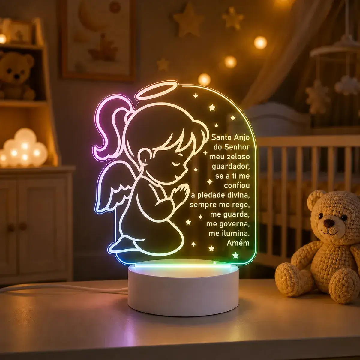 Luminária Oração Santo Anjo Proteção Decoração Presente Bebê