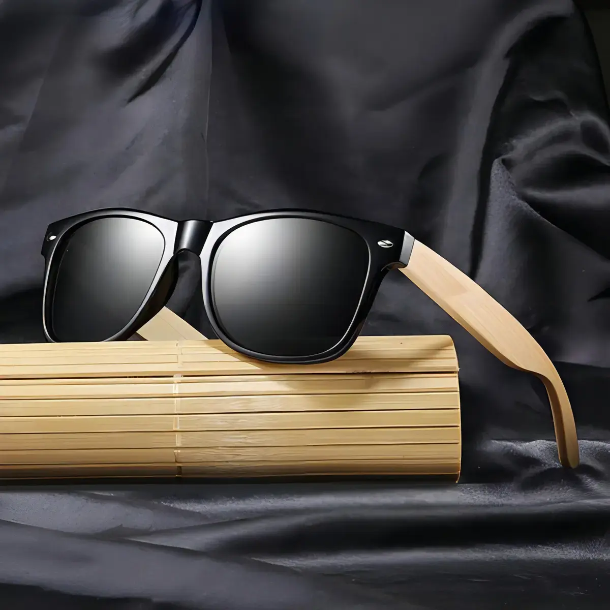 Óculos De Sol Quadrado Doxa Bambu com Proteção UV Cinza-escuro