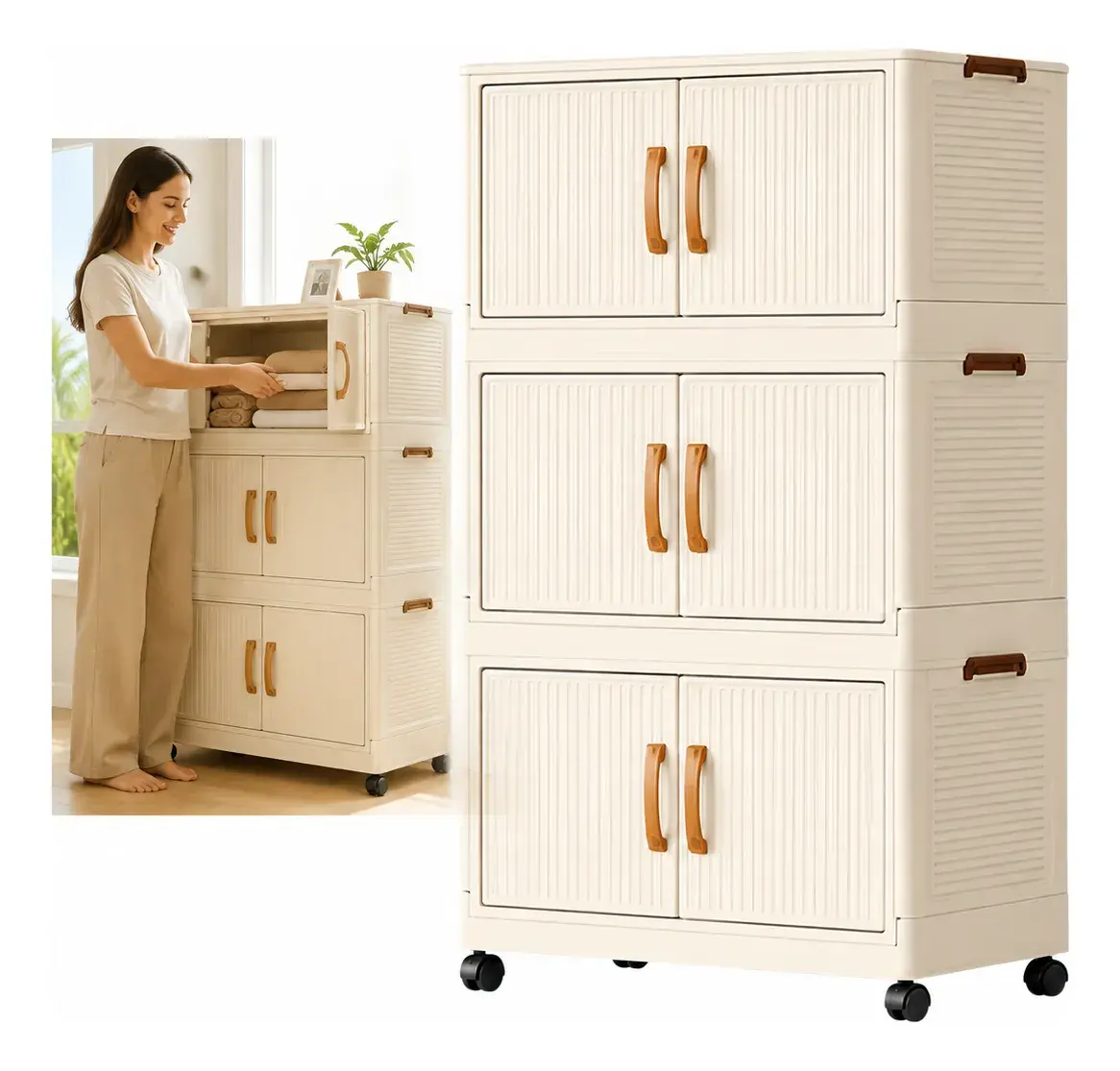 Armário Organizador Dobrável 3 Andares Com Rodinhas 50cm