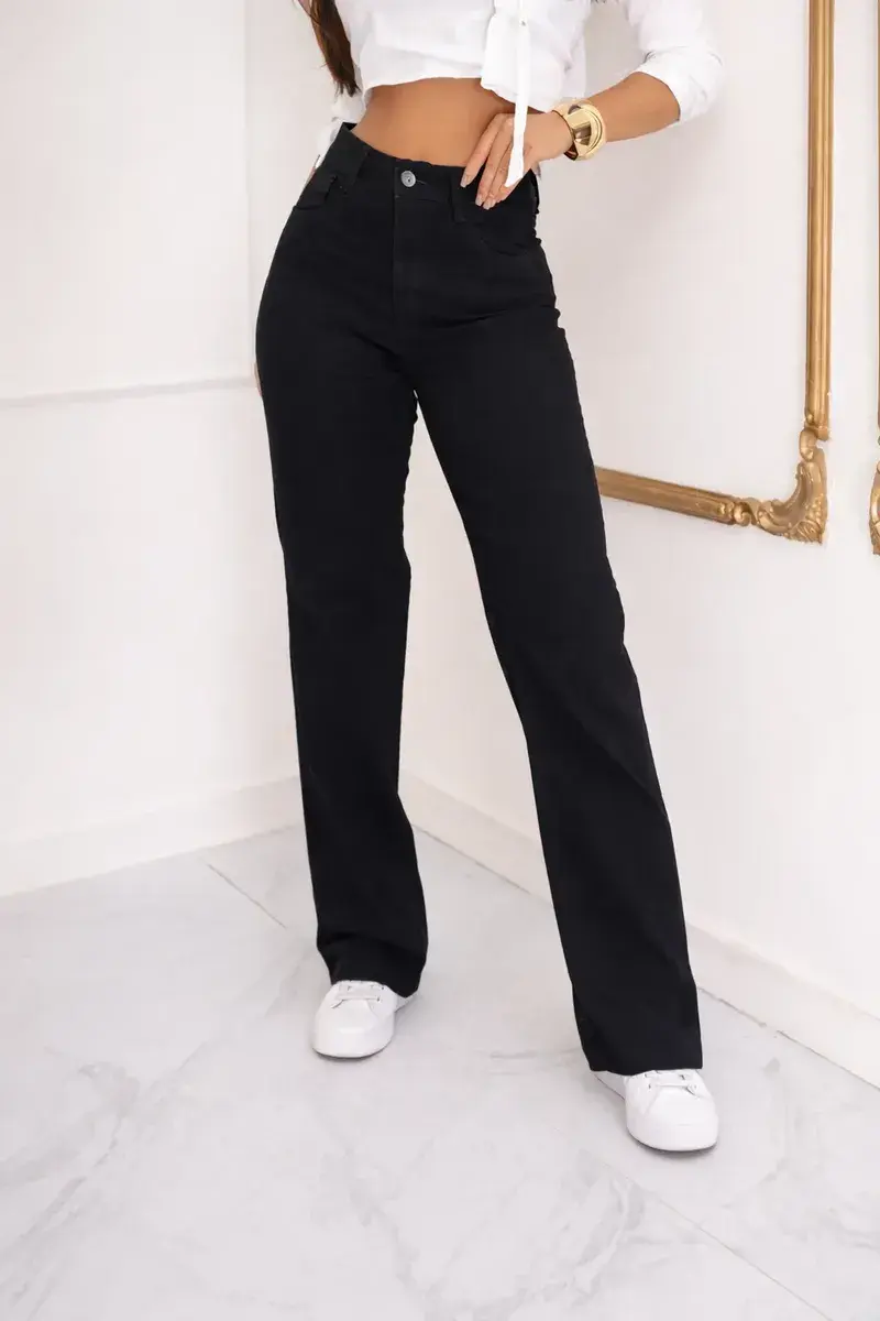 Calça Jeans Feminina Wide Leg Cintura Alta Pantalona