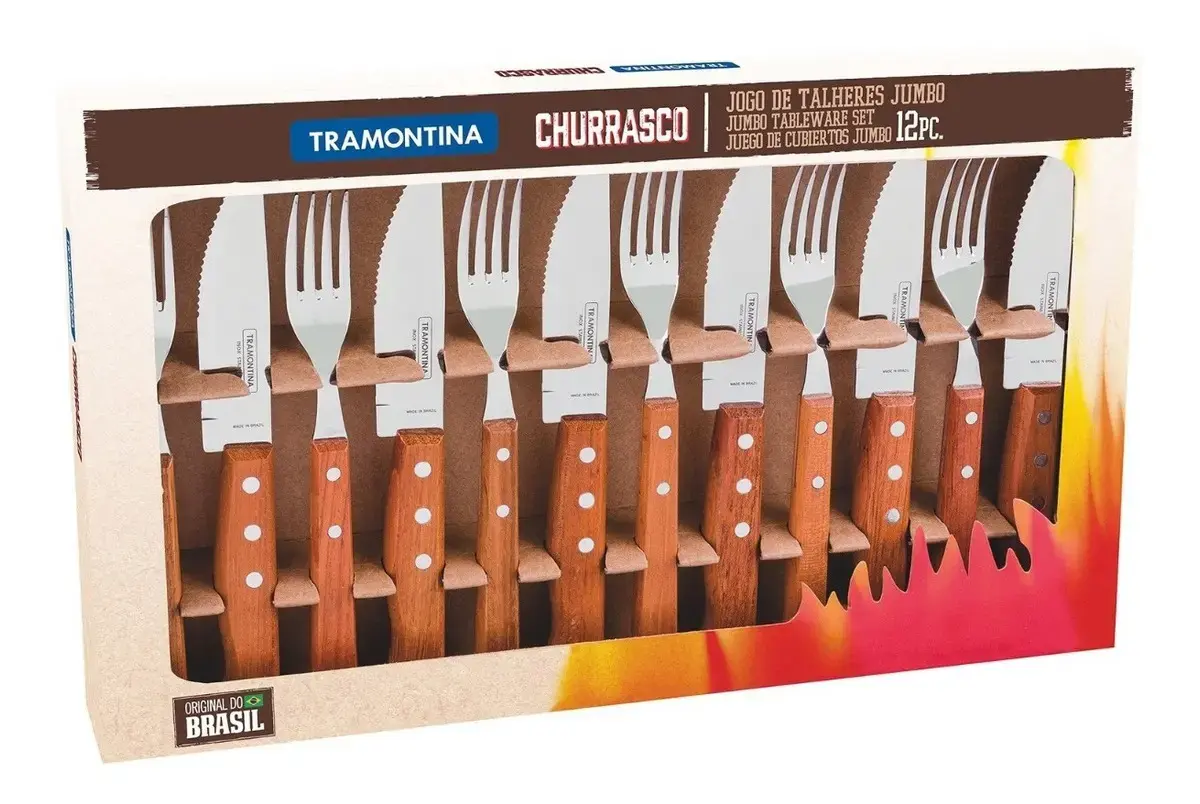 Jogo Para Churrasco Tramontina 12 Peças Jumbo Garfo Faca Cor Marrom