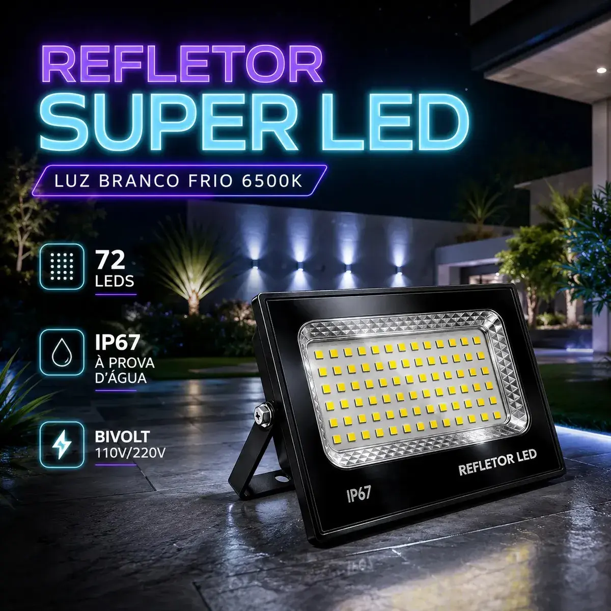 Kit 3 Refletores LED Double Wise 300W Branco Frio 6500K IP67 Montável