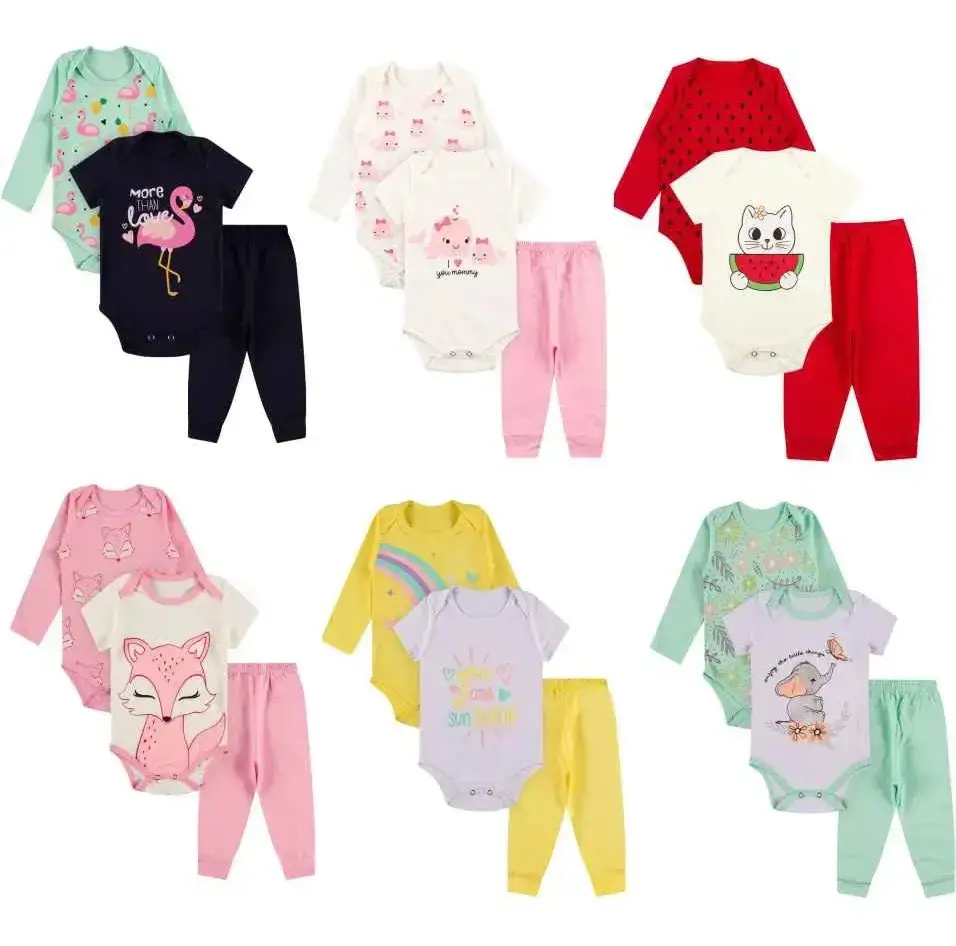 Kit 9 Roupa De Bebe Menina Body E Calça Mijão Algodão Cor Sortido Tamanho GG (9 à 12 meses)